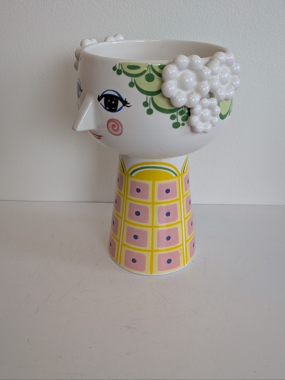 Bjørn Wiinblad Eva Vase whimsical woman's face textured hair decals - Picture 6 of 9